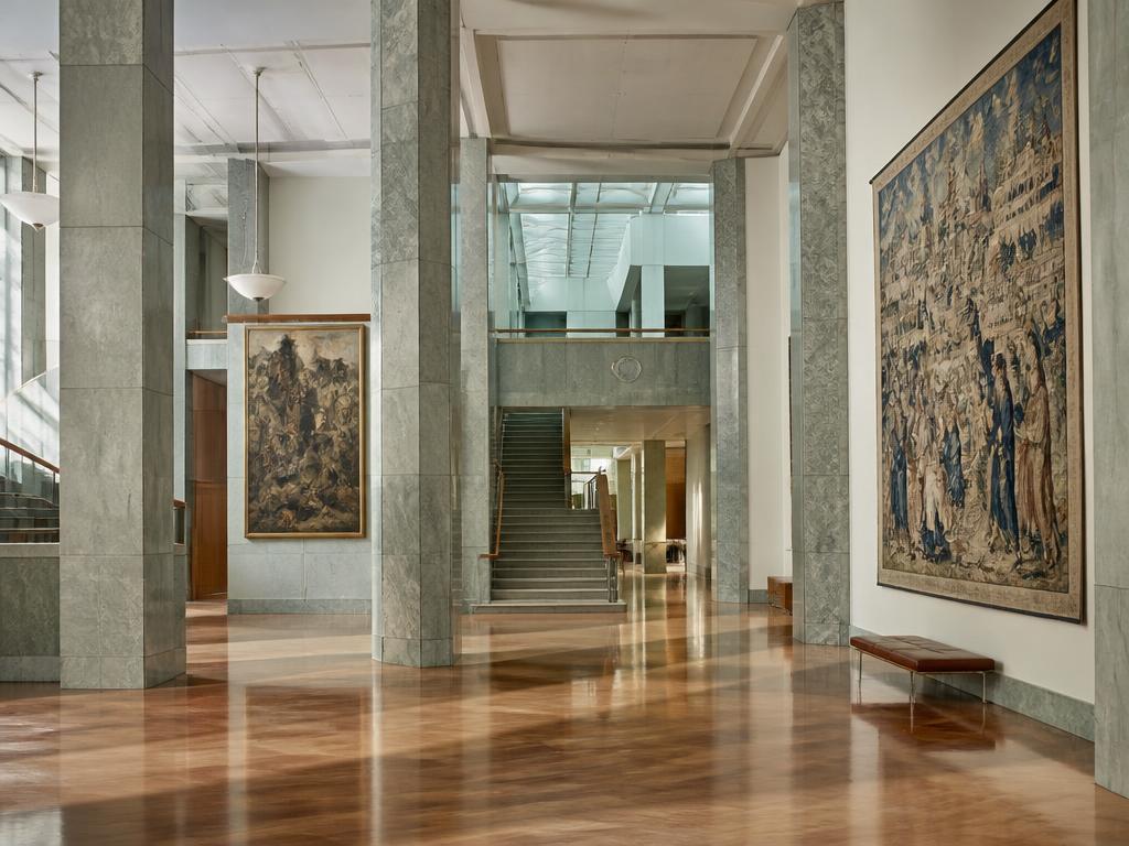 Artworks and tapestry displayed inside Australian Parliament House
