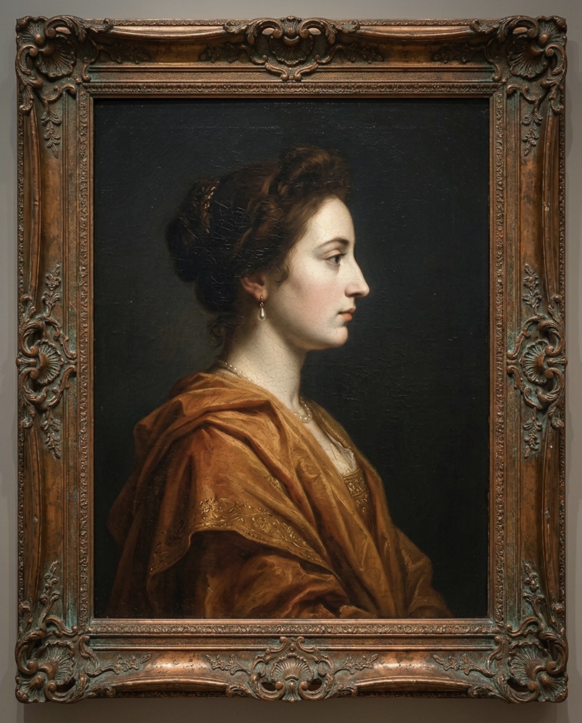 Old Master portrait in a vintage aged copper frame
